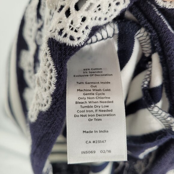 Talbots womens large blue white strip cap sleeve midi dress lace trim detail - Picture 5 of 7